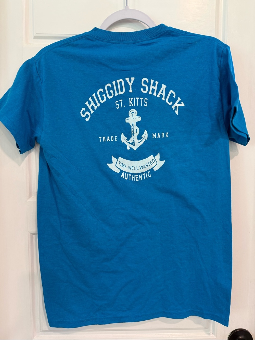 Mr. X’s Shiggidy Shack St. Kitts Anchor Graphic Tee Small Blue Caribbean Shirt